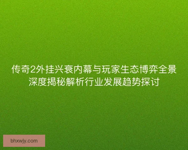 传奇2外挂兴衰内幕与玩家生态博弈全景深度揭秘解析行业发展趋势探讨