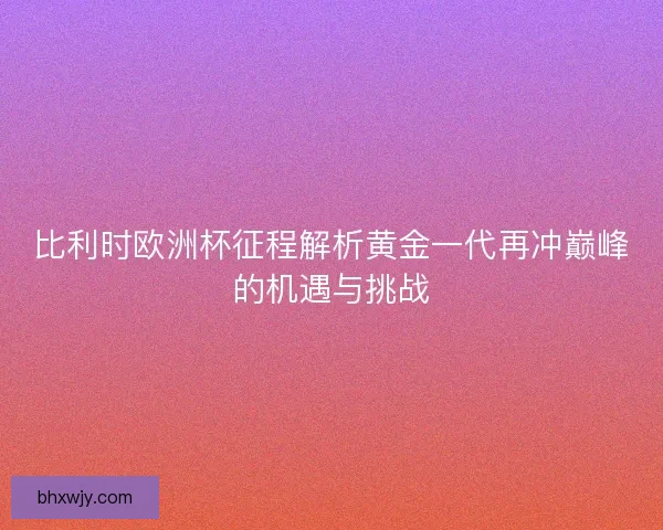 比利时欧洲杯征程解析黄金一代再冲巅峰的机遇与挑战